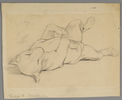 Sovende løvinde (grafit på papir) af Philip H. Wolfrom