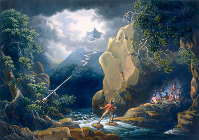 The Flash of Lightening: Caught in a Mountain Storm, pub. 1805. af Philip James