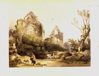 Tintern Abbey fra "Romantic and Picturesque Scenery of England and Wales" (romantiske og maleriske landskaber i England og Wales) af Philip James de Loutherbourg