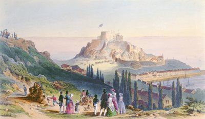 Hendes Majestæts ankomst til Mount Orgueil, 3. september 1846, fra Dronning Victorias besøg på Jersey, graveret af H. Walter, 1847 af Philip John Ouless