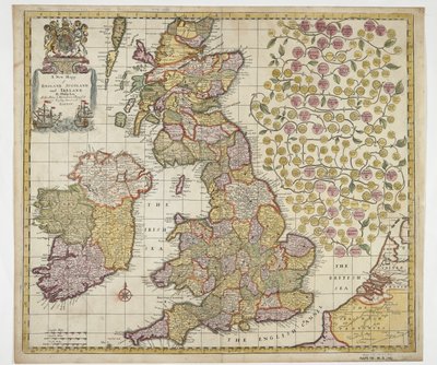 Et nyt kort over England Skotland og Irland, ca. 1690 (farvet indgravering) af Philip Lea