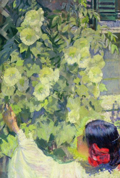 Hollyhocks, ca. 1923 (olie på lærred) af Philip Leslie Hale