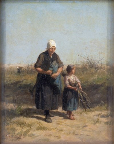 Returning from Labour (olie på træpanel) af Philip Lodewijk Jacob Frederick Sadee