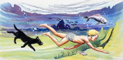 Svømning med fiskene, illustration fra 