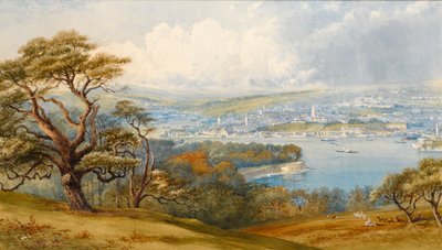 Devonport og Stonebridge fra Mount Edgecombe Park, 1880 (wc på papir) af Philip Mitchell