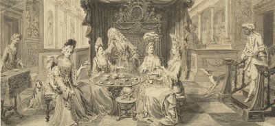Elegant Society ved Round Table, um 1700 af Philip Tidemann