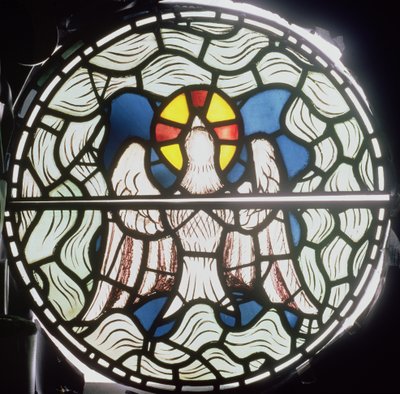 Helligånden, detalje fra skabelsesvinduet, 1861 farvede glasdetalje af 120153 af Philip Webb