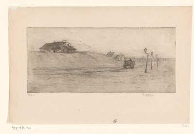 Landskab med huse, lanterner og vogn Banlieue de Bruxelles (original titel) af Philip Zilcken (signed by artist)