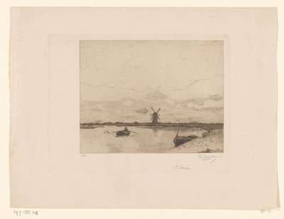 Sejl med en robåd i et englandskab med en mølle Paysage (original titel) af Philip Zilcken (signed by artist)