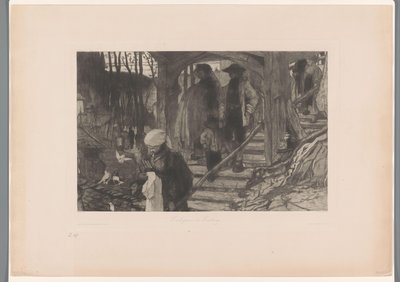Familier går ned ad en trætrappe Gå i kirke i Freiburg (titel på objekt) af Philip Zilcken