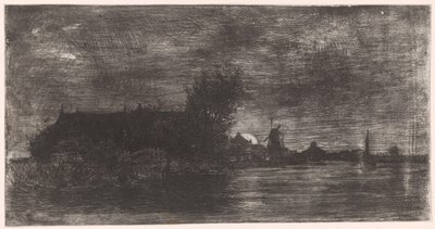 Landskab med huse og mølle på vandet Delftshaven (original titel) af Philip Zilcken