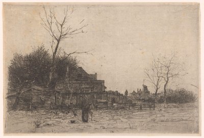 Gammel kvinde på en mark ved en gård La Cabane af Philip Zilcken