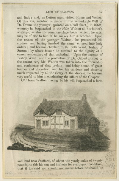 Stafford - Cottage of Isaac Walton: gravering og [?begyndelsen af det 19. århundrede] (tryk) af Philipp Audinet