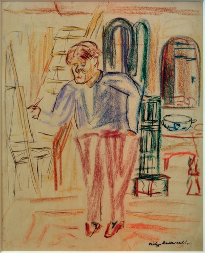 Kirchner foran staffeliet i sit atelier af Philipp Bauknecht