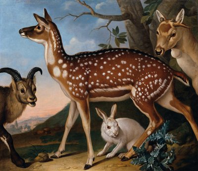 dåhjort, stenbuk og hare af Philipp Ferdinand de Hamilton