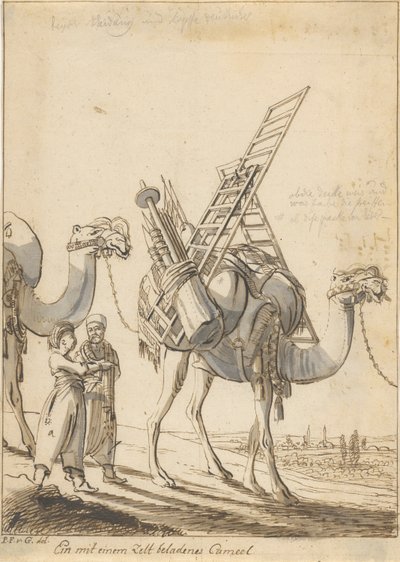 A Cameel Loaded with a Tent (Man with a Tent-Shop Camel) af Philipp Ferdinand von Gudenus