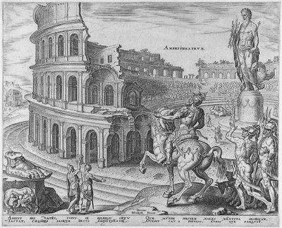 Colosseum i Rom fra serien Verdens ottende vidundere efter Maarten van Heemskerck, 1572 af Philipp Galle