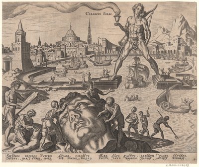 The Colossus of Rhodes fra serien The Eightth Wonders of the World After Maarten van Heemskerck, 1572 af Philipp Galle
