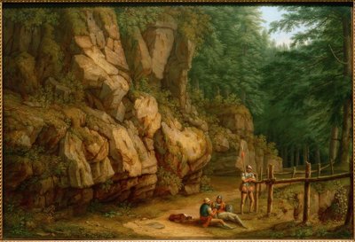 Hackert, klippelandskab med soldater (Masso del Diavolo) af Philipp Hackert