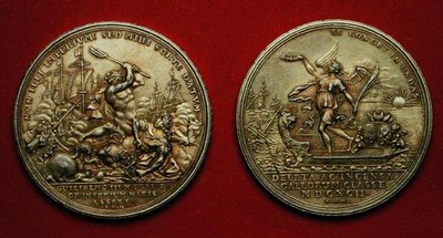 Medalje til minde om slaget ved La Hogue i 1692 (metal) (se også 144616) af Philipp Heinrich Mueller