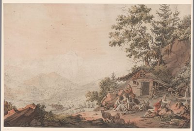 Familie i et hus i bjergene af Philipp Jacques Loutherbourg (I) (attributed to)