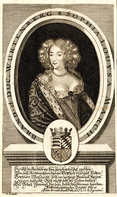 Portræt af Sophie Louise af Württemberg-Stuttgart 1642-1702, Margravine..., ca. 1680. af Philipp Kilian
