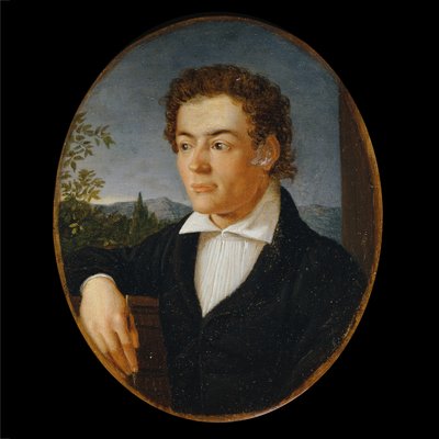 Buste af en ung mand foran et aftenlandskab af Philipp Otto Runge