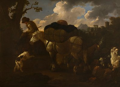 En bondescene, ca. 1677-1706 (olie på lærred) af Philipp Peter called Rosa da Tivoli Roos