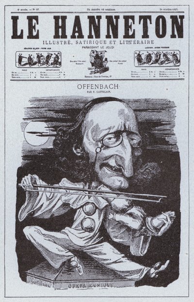 Karikatur af den tyskfødte franske komponist Jacques Offenbach (litho) af Philippe Auguste Cattelain