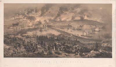 Brand i Sevastopol. Russernes tilbagetog på nordkysten, 1855. af Philippe Benoist