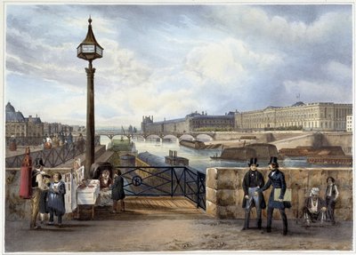 Louvre fanget fra Pont Neuf - i "" Promenade dans Paris et ses environs", designet af Jacottet og Benoist, ca. 1840 af Philippe Benoist