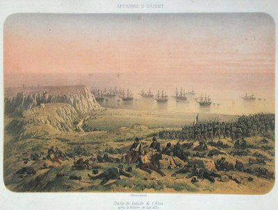 Slagmarken ved Alma efter sejren, 20. september 1854 (farve litho) af Philippe Benoist