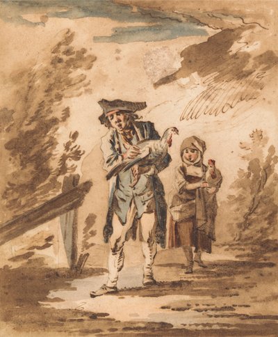 Rustik med fjerkræ, der vender tilbage fra markedet af Philippe Jacques de Loutherbourg