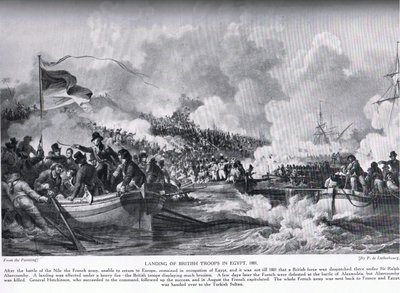 Landingen af britiske tropper i Egypten i 1801, illustration fra 