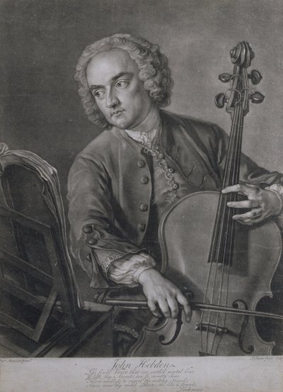 Portræt af John Hebden (fl.1740-60), en cellist i Händels orkester, indgraveret af John Faber (1684-1756), 1741 af Philippe Mercier