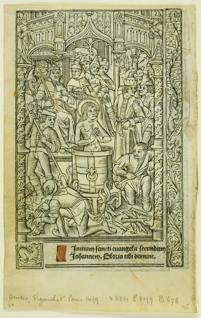 The Martyrium of Saint John the Evangelist (recto) og December Calendar (verso), fra Book of Hours af Philippe Pigouchet