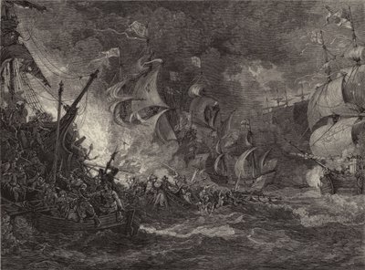 Den spanske armadas nederlag (gravering) af Philippe de (after) Loutherbourg