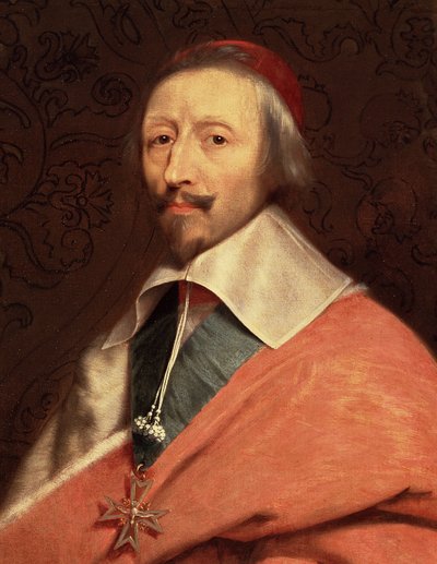 Portræt af Armand Jean du Plessis, kardinal de Richelieu, detalje (olie på lærred af Philippe de (studio of) Champaigne