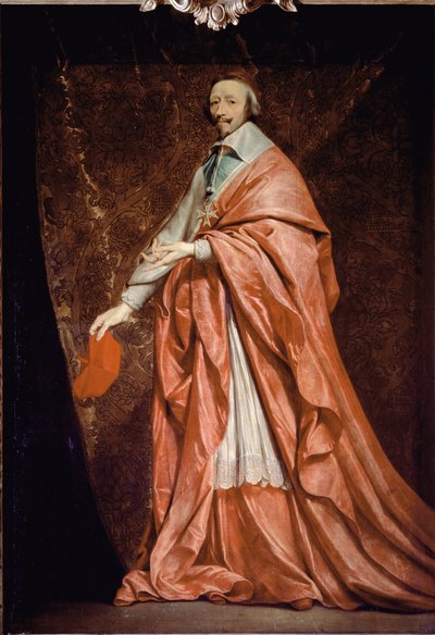 Fuld længde portræt af Armand Jean du Plessis, kardinal de Richelieu, minister for Louis XIII - olie på lærred af Philippe de Champaigne