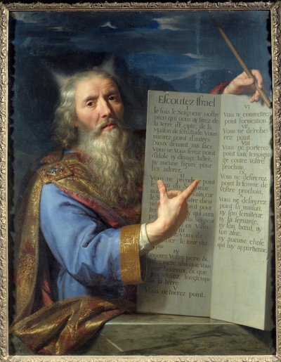 Moses og lovens tabeller. Maleri af Philippe De Champaigne (1602-1674) Ec. Flam. af Philippe de Champaigne