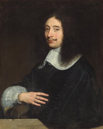 Portræt af en herre, traditionelt identificeret som Noël de Bullion, halvlang, i sort med blondekrave og ærme, hans handsker i venstre hånd, 1656 af Philippe de Champaigne