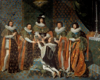 Modtagelse af Louis XIII (1601-1643) af Henri II af Orleans, hertug af Longueville og Estouville, suveræn prins af Neufchatel (1595-1663) Ridder af Helligåndsordenen 15/05/1633 Ludvig XIII er omgivet af Claude Bartillier , Storkasserer i t af Philippe de Champaigne