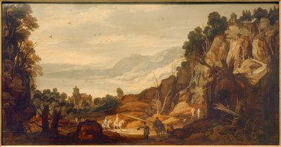 Bjerglandskab med ryttere af Philippe de Momper