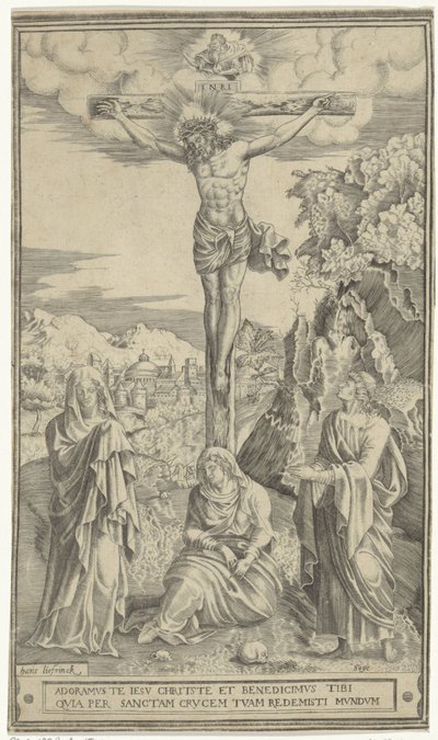 Kristus på korset flankeret af Maria og Johannes af Philippe de Soye