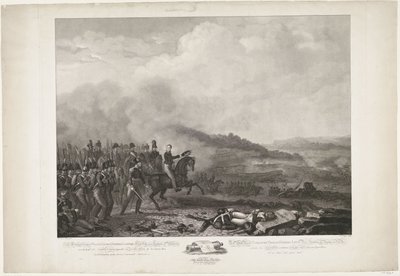 Prins af Orange, der leder de hollandske tropper i slaget ved Quatre-Bras, 1815 Hans Kongelige Højhed William, George, Frederik, Lodewijk Kronprins af Kongeriget Holland i spidsen for hollænderne mod den franske hær af Quatre-B af Philippus Velijn