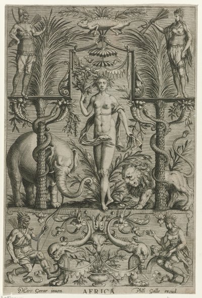 Afrika Afrika (titel på objekt) De fire kontinenter (serietitel) af Philips Galle (attributed to workshop of)