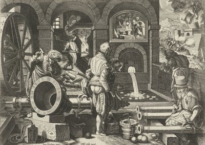 artilleriværksted Nye opfindelser og opdagelser (serietitel) Nova Reperta (serietitel) af Philips Galle (attributed to workshop of)
