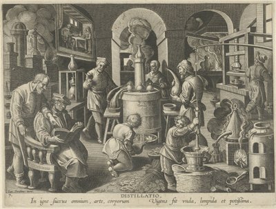 Destillation Destillation (titel på objekt) Nye opfindelser og opdagelser (serietitel) Nova Reperta (serietitel) af Philips Galle (attributed to workshop of)