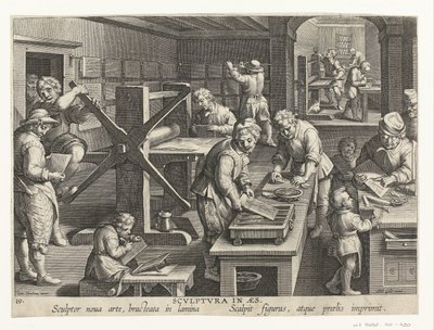 Fremstilling af kobberstik Scvlptvra in aes (titel på objekt) Nye opfindelser og opdagelser (serietitel) Nova Reperta (serietitel) af Philips Galle (attributed to workshop of)