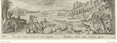 Fiskeri blandt indianere Jagt og fiskeri (serietitel) Venationes, Piscationes et Aucupii Typi (serietitel) af Philips Galle (attributed to workshop of)